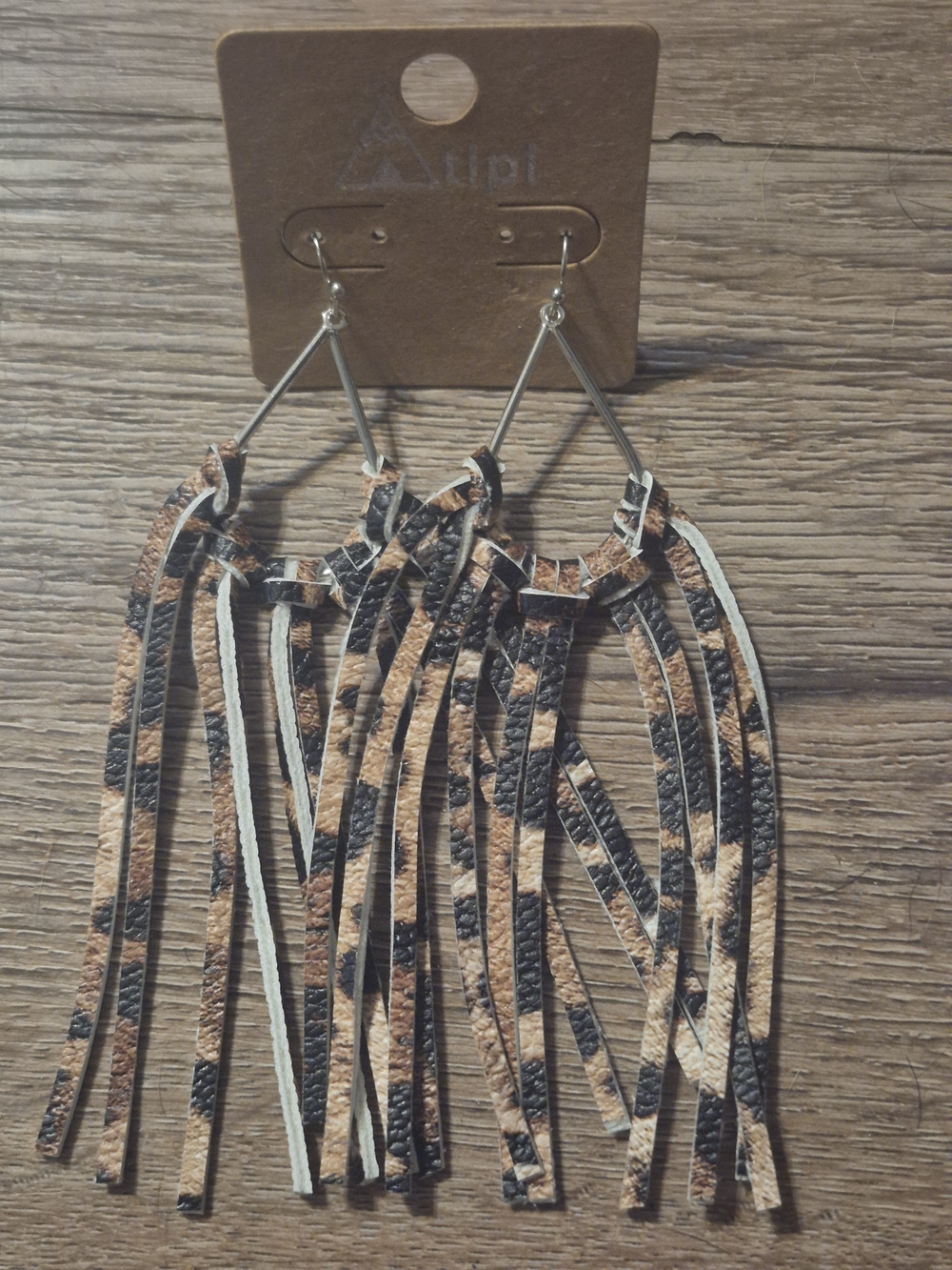 Leopard Print Fringe Drop Earrings in Brown